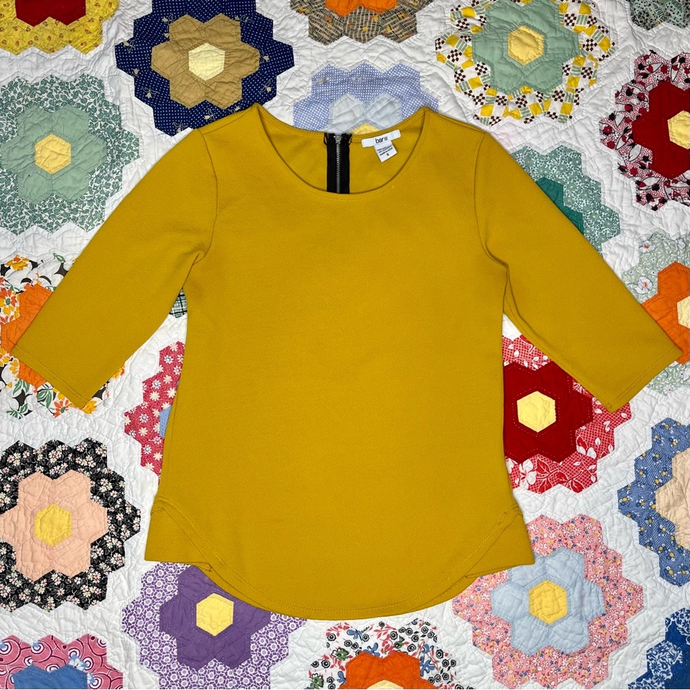 Bar III Bright Gold Fitted 3/4 Sleeve Blouse